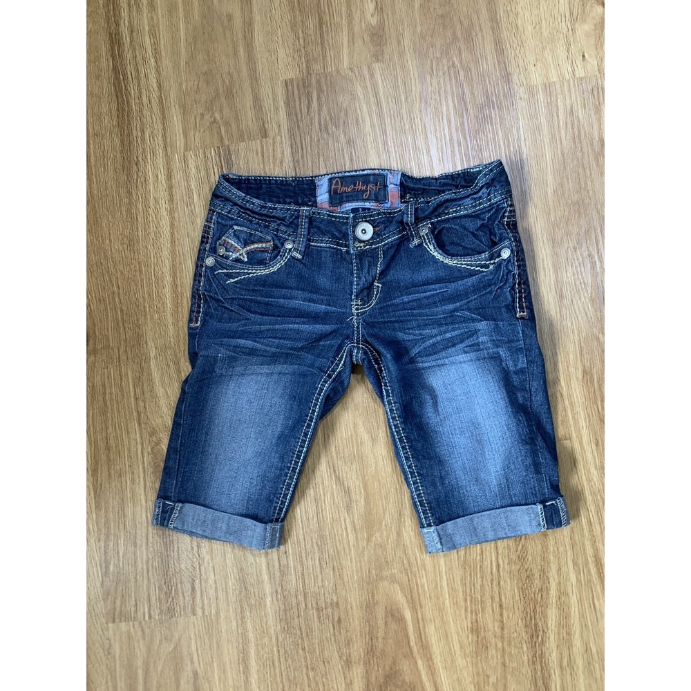 Amethyst Jeans Womens Blue Denim Shorts Cuffed Distressed Size 3